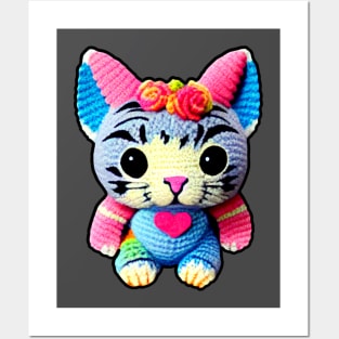 Amigurumi Kitty Cat Stuffed Yarn Crochet Toy Posters and Art